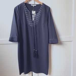 Navy blue tunic dress with braided tassel ties